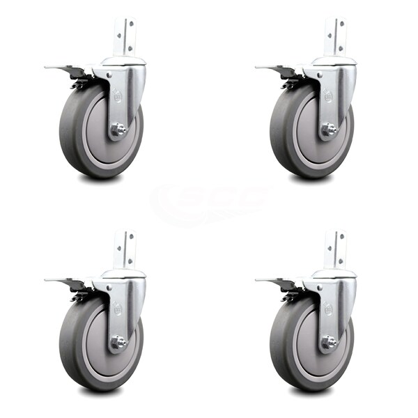 5 Inch Thermoplastic Rubber 3/4 Inch Square Stem Caster Set Total Lock Brake SCC